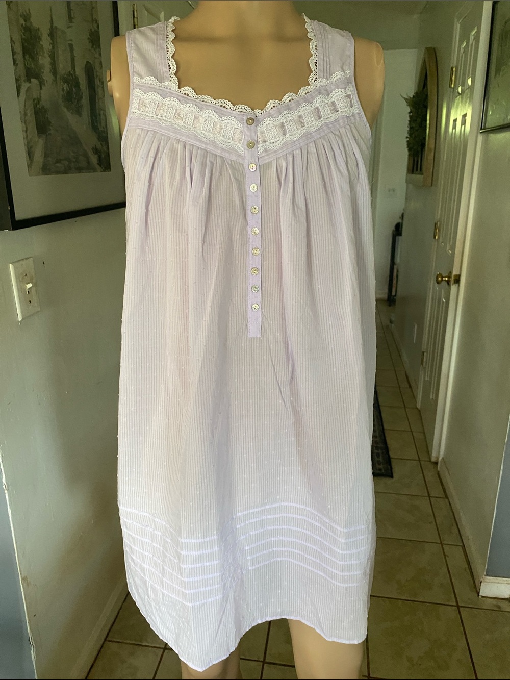 Eileen West Lavender Lace-Trim Nightgown